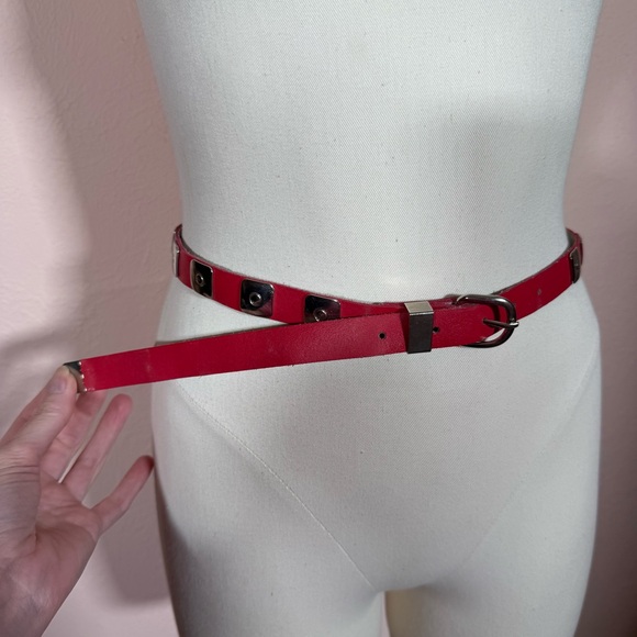Vintage 1980’s red Leather Southwestern silver Concho skinny Retro belt Froneza main image 14